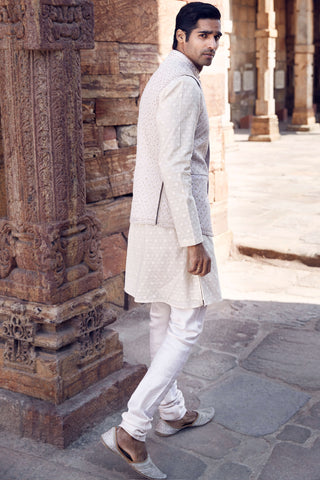 Ivory Wing Pocket Bundi And Kurta Set by Matsya Men available on Indiaspopup.com