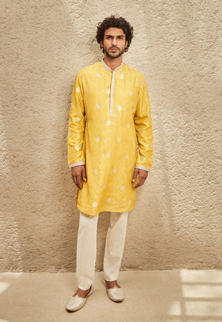 Matsya Men-Yellow Heritage Kurta And Pants-INDIASPOPUP.COM
