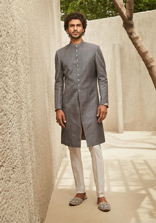 Matsya Men-Gray Global Indian Kurta And Pants-INDIASPOPUP.COM