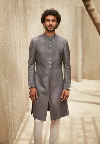 Matsya Men-Gray Global Indian Kurta And Pants-INDIASPOPUP.COM