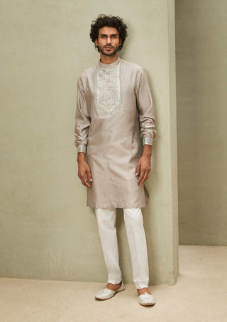 Matsya Men-Gray Classic Kurta And Pants-INDIASPOPUP.COM