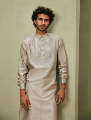 Matsya Men-Gray Classic Kurta And Pants-INDIASPOPUP.COM