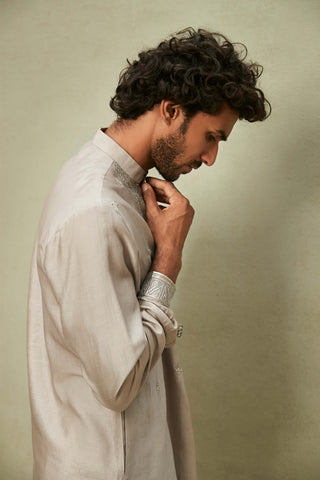 Matsya Men-Gray Classic Kurta And Pants-INDIASPOPUP.COM