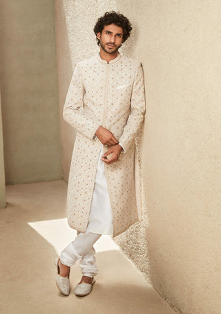 Matsya Men-Off-White Modern Indian Sherwani-INDIASPOPUP.COM