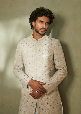 Matsya Men-Off-White Modern Indian Sherwani-INDIASPOPUP.COM