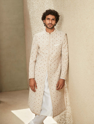 Matsya Men-Off-White Modern Indian Sherwani-INDIASPOPUP.COM