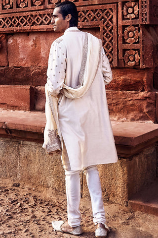Ivory Kora Nawab Kurta Set by Matsya Men available on Indiaspopup.com