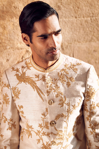 Ivory Sona Kora Achkan Set by Matsya Men available on Indiaspopup.com