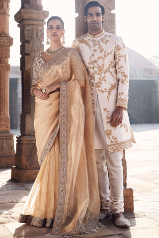 Ivory Sona Kora Achkan Set by Matsya Men available on Indiaspopup.com