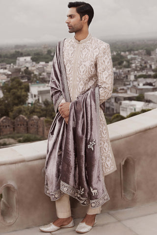 Matsya Men-Beige Royal Amanbagh Sherwani And Kurta Set-INDIASPOPUP.COM