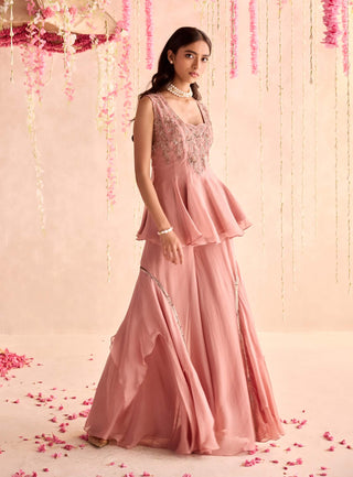 Champagne rose embellished peplum and sharara