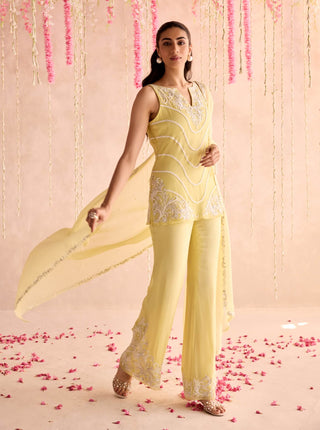 Lemon yellow embellished kurta set