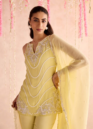 Lemon yellow embellished kurta set