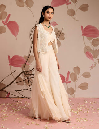 Ivory embellished jacket with choli and sharara