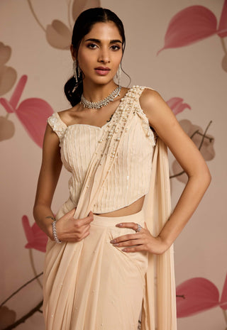 Ivory embellished corset and pre-stitched sari