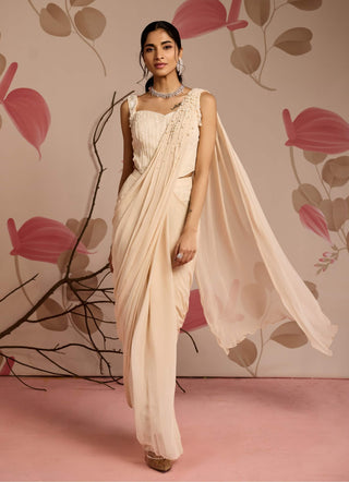 Ivory embellished corset and pre-stitched sari