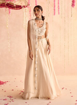 Ivory embellished choli with skirt and jacket
