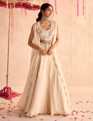 Ivory embellished choli with skirt and jacket