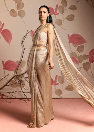 Gold choli and pre-stitched sari with belt