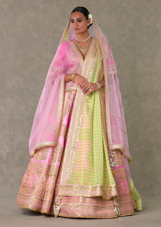 House Of Masaba-Barfi Pink Paan Patti Bridal Lehenga Set-INDIASPOPUP.COM