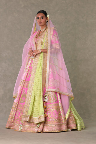 House Of Masaba-Barfi Pink Paan Patti Bridal Lehenga Set-INDIASPOPUP.COM