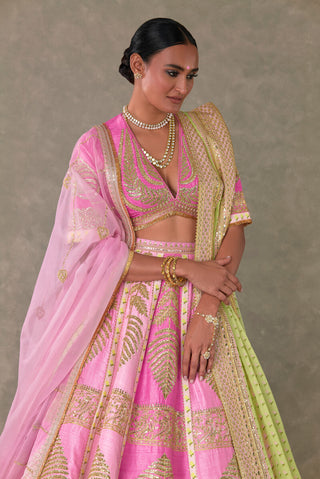 House Of Masaba-Barfi Pink Paan Patti Bridal Lehenga Set-INDIASPOPUP.COM