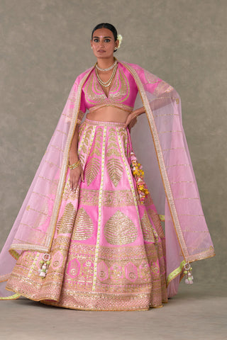 House Of Masaba-Barfi Pink Paan Patti Lehenga Set-INDIASPOPUP.COM