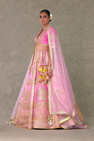 House Of Masaba-Barfi Pink Paan Patti Lehenga Set-INDIASPOPUP.COM