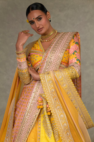 House Of Masaba-Yellow Sorbet Lehenga Set With Two Dupattas-INDIASPOPUP.COM