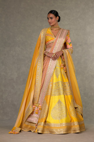 House Of Masaba-Yellow Sorbet Lehenga Set With Two Dupattas-INDIASPOPUP.COM