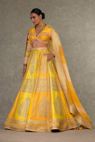 House Of Masaba-Yellow Sorbet Lehenga Set With Two Dupattas-INDIASPOPUP.COM
