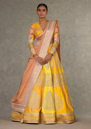 House Of Masaba-Yellow Sorbet Paan Patti Lehenga Set-INDIASPOPUP.COM