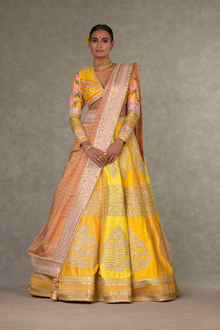 House Of Masaba-Yellow Sorbet Lehenga Set With Two Dupattas-INDIASPOPUP.COM