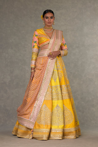 House Of Masaba-Yellow Sorbet Lehenga Set With Two Dupattas-INDIASPOPUP.COM