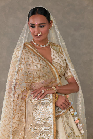 House Of Masaba-Ivory Anar-Phool Lehenga And Trail Set-INDIASPOPUP.COM