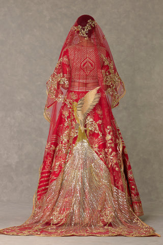 House Of Masaba-Red Bagh-E-Bahar Bridal Lehenga Set-INDIASPOPUP.COM