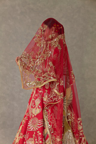 House Of Masaba-Red Bagh-E-Bahar Bridal Lehenga Set-INDIASPOPUP.COM