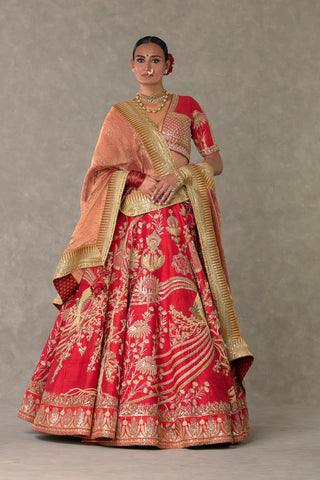 House Of Masaba-Red Bagh-E-Bahar Bridal Lehenga Set-INDIASPOPUP.COM