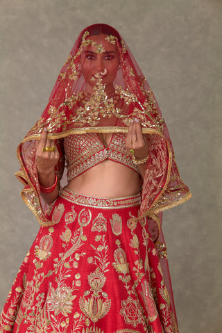 House Of Masaba-Red Bagh-E-Bahar Bridal Lehenga Set-INDIASPOPUP.COM