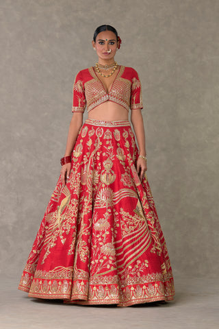 House Of Masaba-Red Bagh-E-Bahar Bridal Lehenga Set-INDIASPOPUP.COM