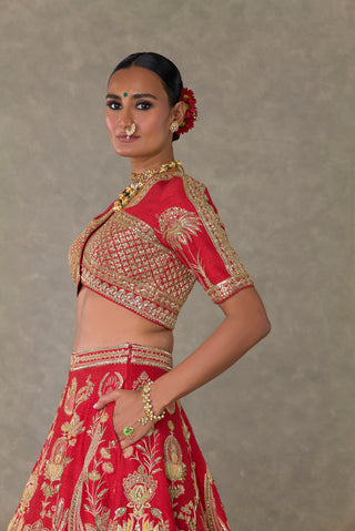 House Of Masaba-Red Bagh-E-Bahar Lehenga Set-INDIASPOPUP.COM