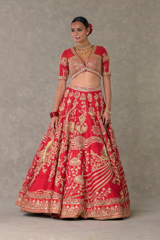 House Of Masaba-Red Bagh-E-Bahar Lehenga Set-INDIASPOPUP.COM
