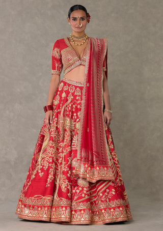 House Of Masaba-Red Bagh-E-Bahar Lehenga Set-INDIASPOPUP.COM