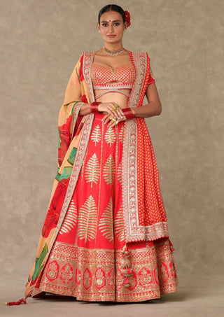 House Of Masaba-Red Paan Patti Bridal Lehenga Set-INDIASPOPUP.COM