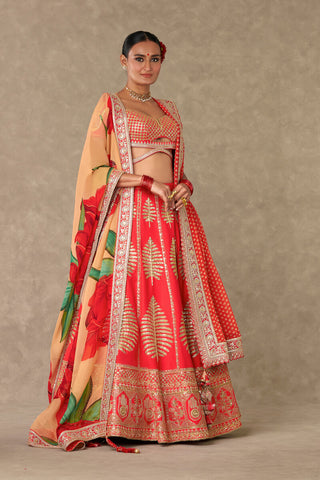 House Of Masaba-Red Paan Patti Bridal Lehenga Set-INDIASPOPUP.COM