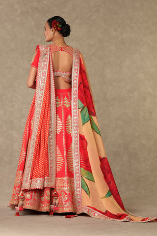House Of Masaba-Red Paan Patti Bridal Lehenga Set-INDIASPOPUP.COM