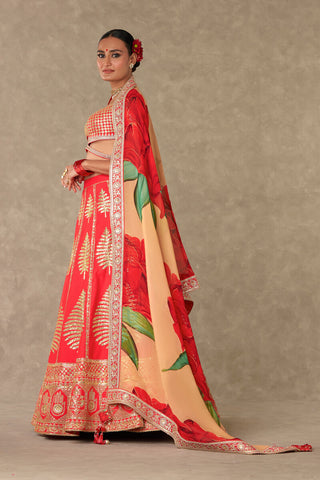 House Of Masaba-Red Paan Patti Lehenga Set-INDIASPOPUP.COM