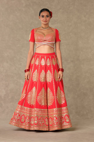 House Of Masaba-Red Paan Patti Bridal Lehenga Set-INDIASPOPUP.COM