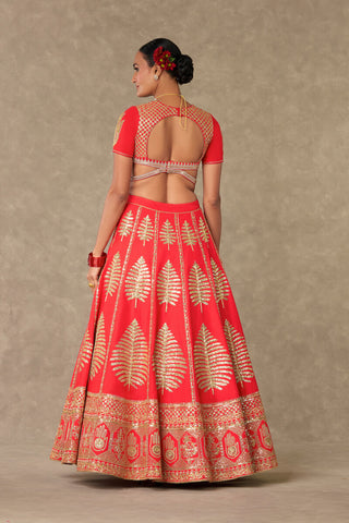 House Of Masaba-Red Paan Patti Lehenga Set-INDIASPOPUP.COM