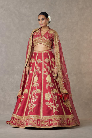 House Of Masaba-Maroon Anar Phool Lehenga Set-INDIASPOPUP.COM